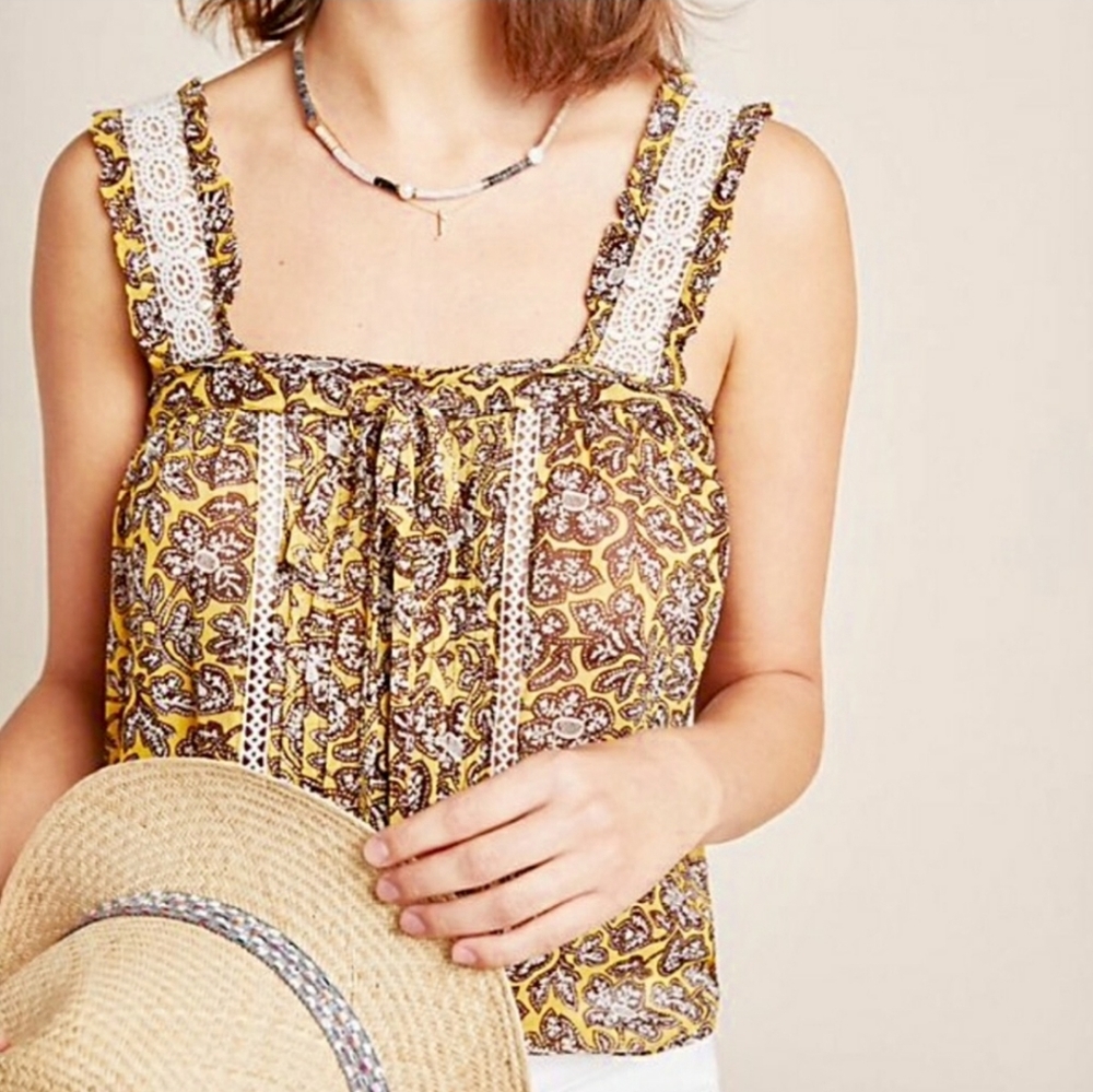 Anthropologie Bardot Crotchet Blouse in Yellow